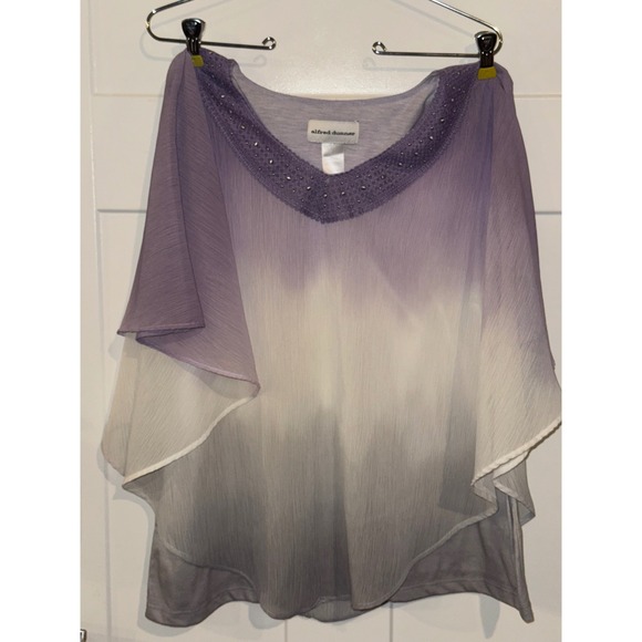 Alfred Dunner Tops - Alfred Dunner Purple Ombre Poncho Blouse Studded V-Neck Layered Top Womens 10